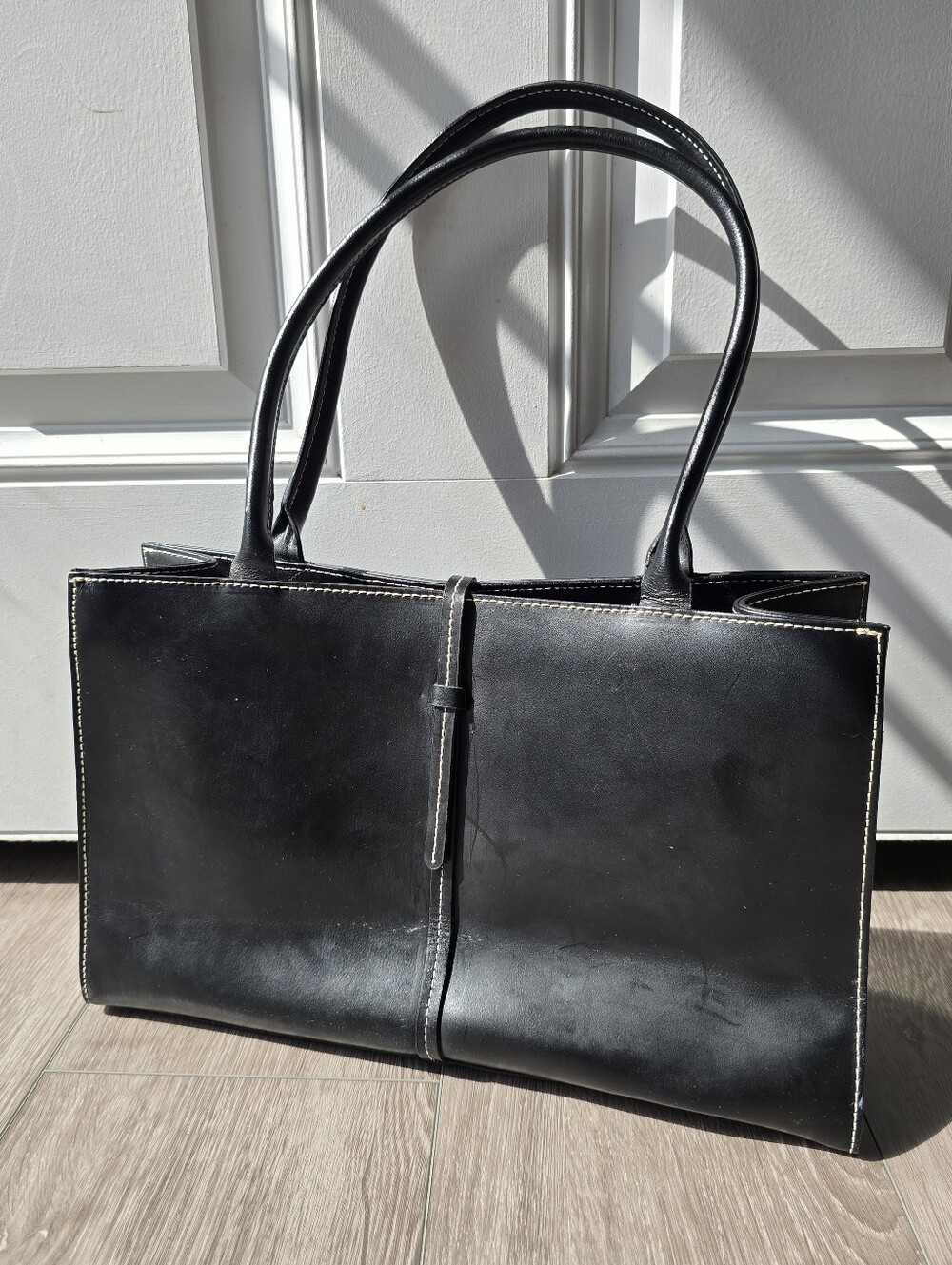 Wilsons Leather Maxima Black Leather Shoulder Bag Contrast Stitch Y2K Tote 90s